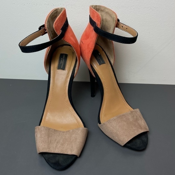 [ZARA] Orange & Black Colour Block Suede Heels - Picture 2 of 9